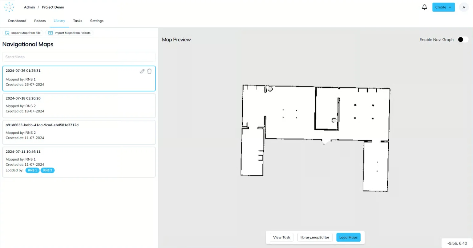 Map library — import, preview, and manage the navigational maps the fleet runs on