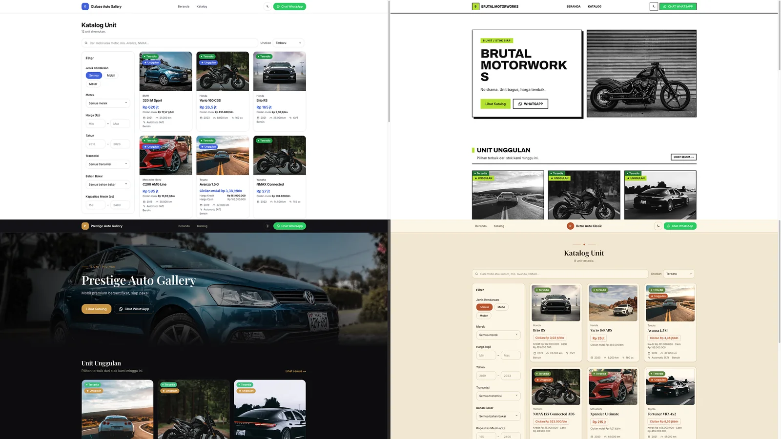 White-label templates — one catalog, four dealer themes